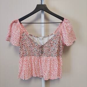 American Eagle Floral Baby Doll Top Peasant Fairy Whimsical Cottage Cropped Boho